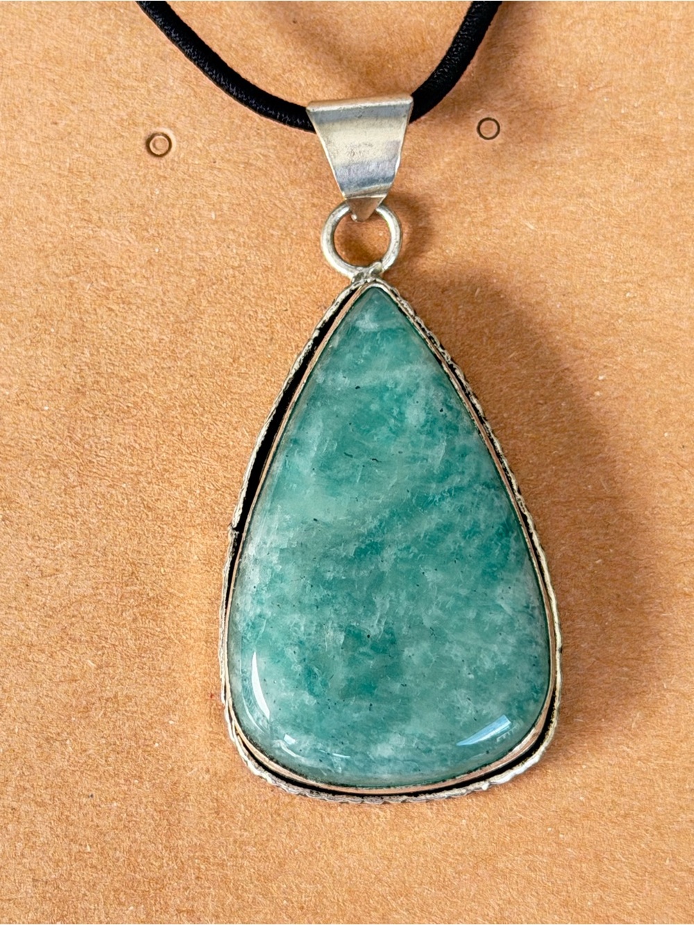 Adventurine Teardrop Pendant Necklace - 925 Plated silver tone metal